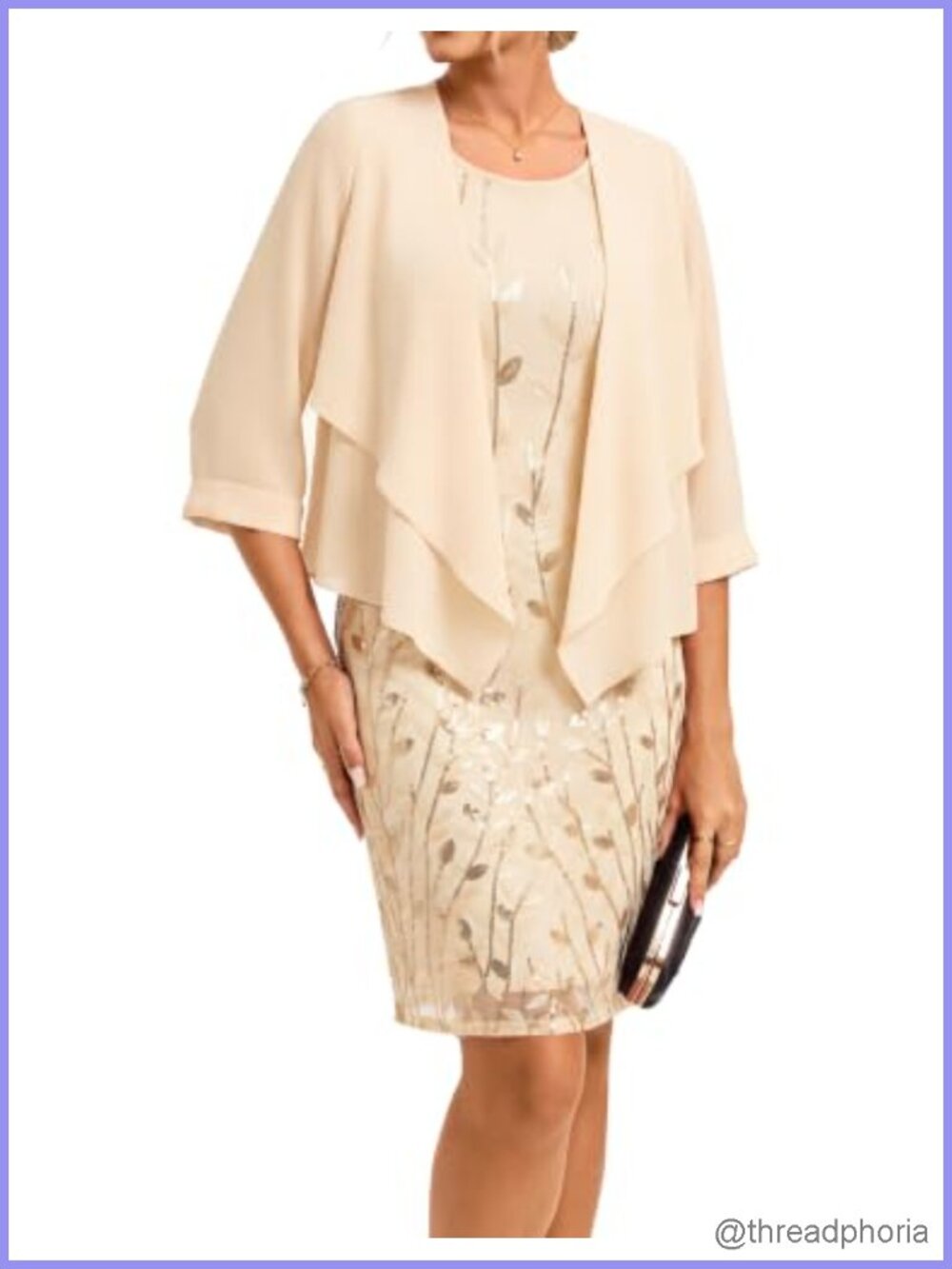 Two-Piece Sequin Sheath Dress Chiffon Jacket Mother of Bride Formal